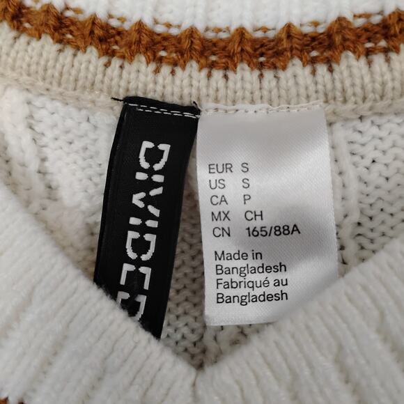 H&M Divided Retro Cable Knit Vest Size Small White and Brown V Neck Pullover - Picture 3 of 5
